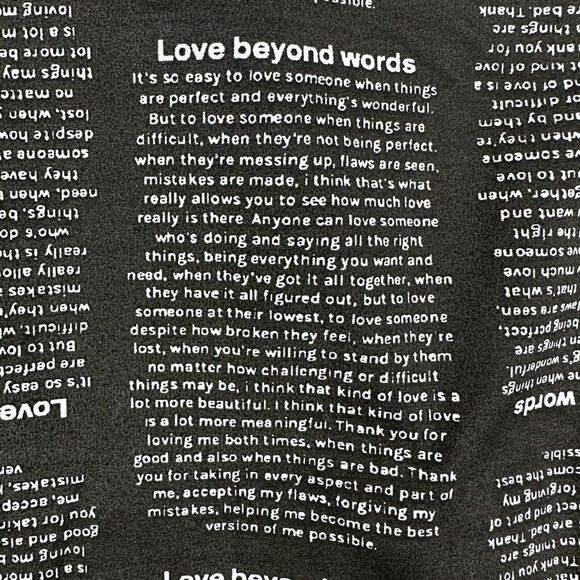 Spoon Jeans Tunic Top Women L Black Allover Script Empowerment Button Up Shirt* - Picture 5 of 12